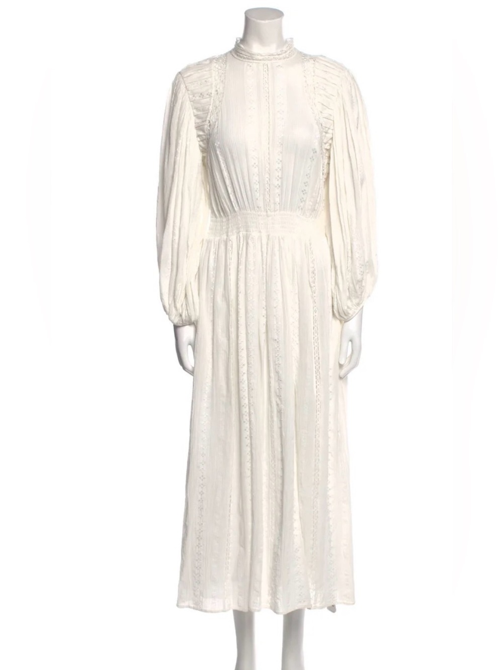 Isabel Marant Long-Sleeve white Lace-Trim long Dress